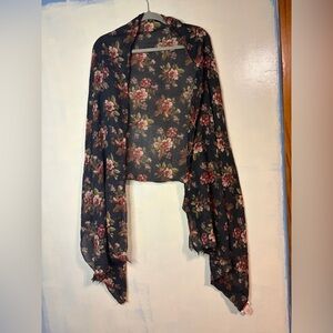 Brooks brothers 100% virgin wool scarf shawl  floral grunge old money mob wife